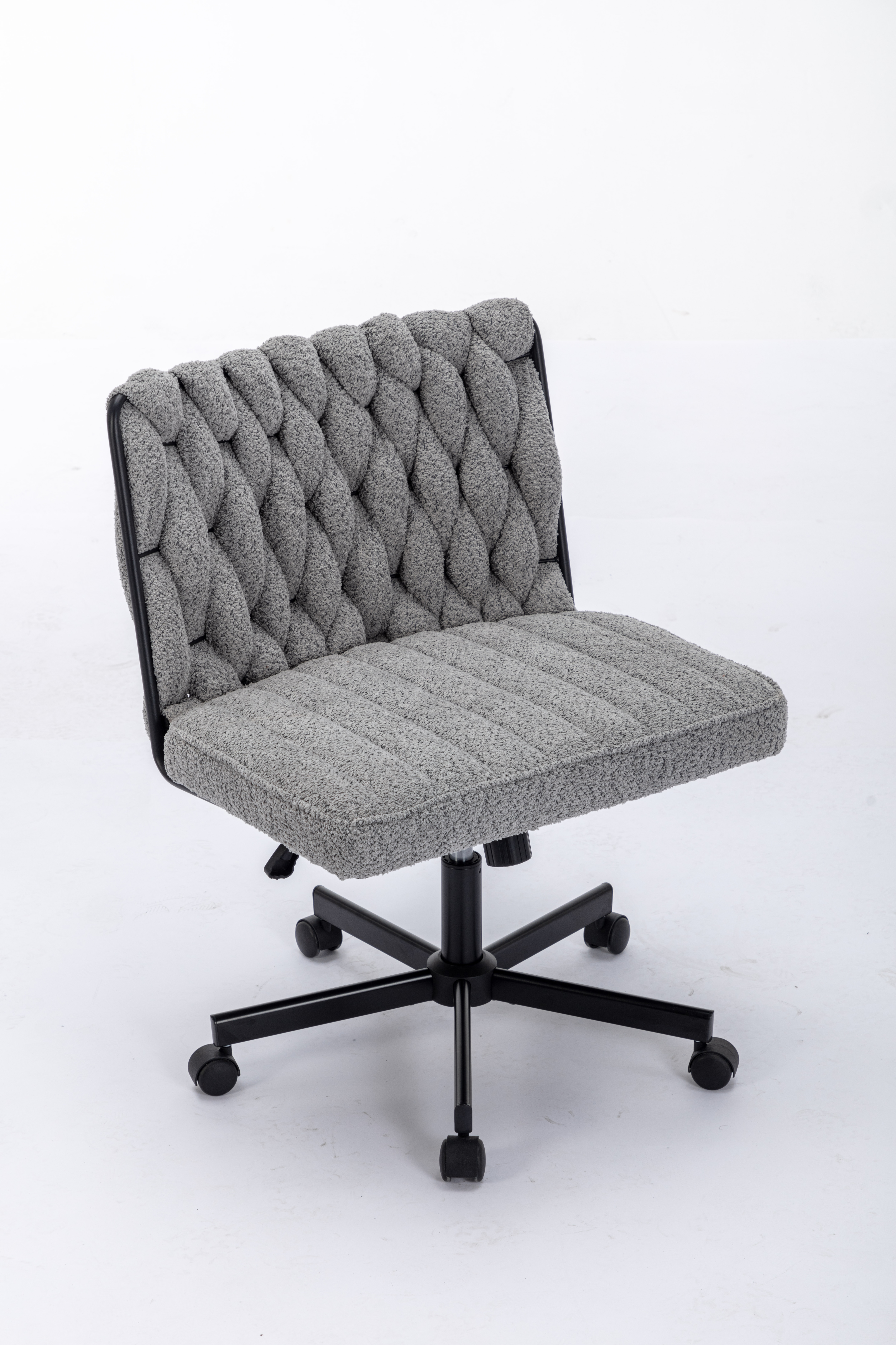 Criss Cross Legged Office Desk Chair With Wheels, Modern Armless Desk Chair With Wide Seat, Home Office Chairs For Work, Meditation, Vanity,Grey_voghion.com